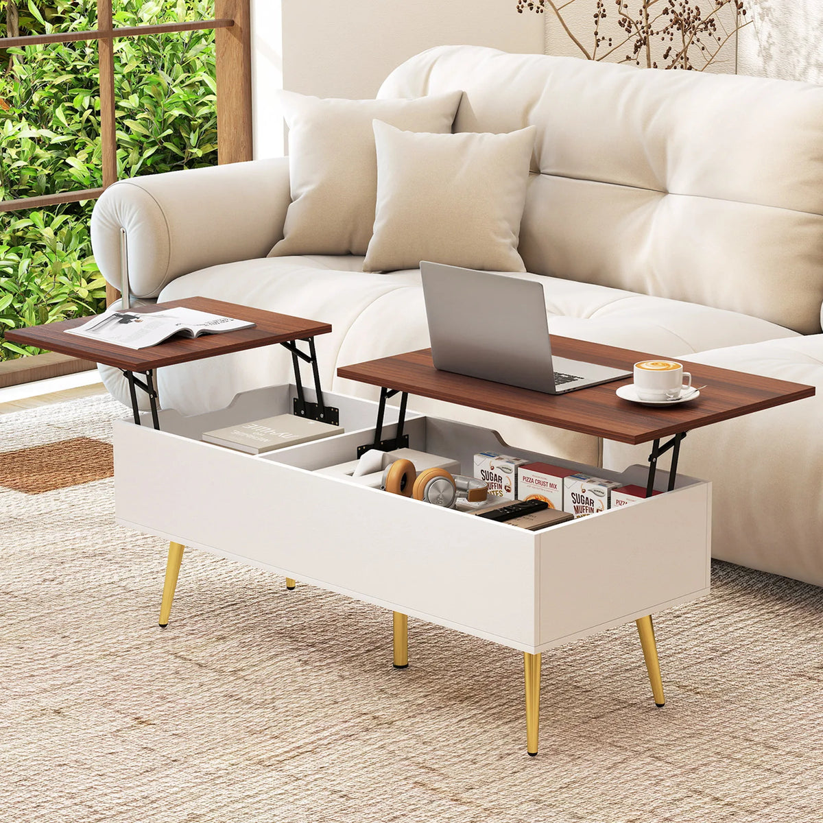 HOMASIS Lift Top Coffee Table With Split Top Hidden Storage
