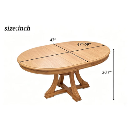 5 Piece Round Extendable Solid Wood Dining Table Set, 4 Rattan Back Chairs With Upholstered Seats, Modern Farmhouse Kitchen Dinner Furniture For Dining Room Kitchen Apartment