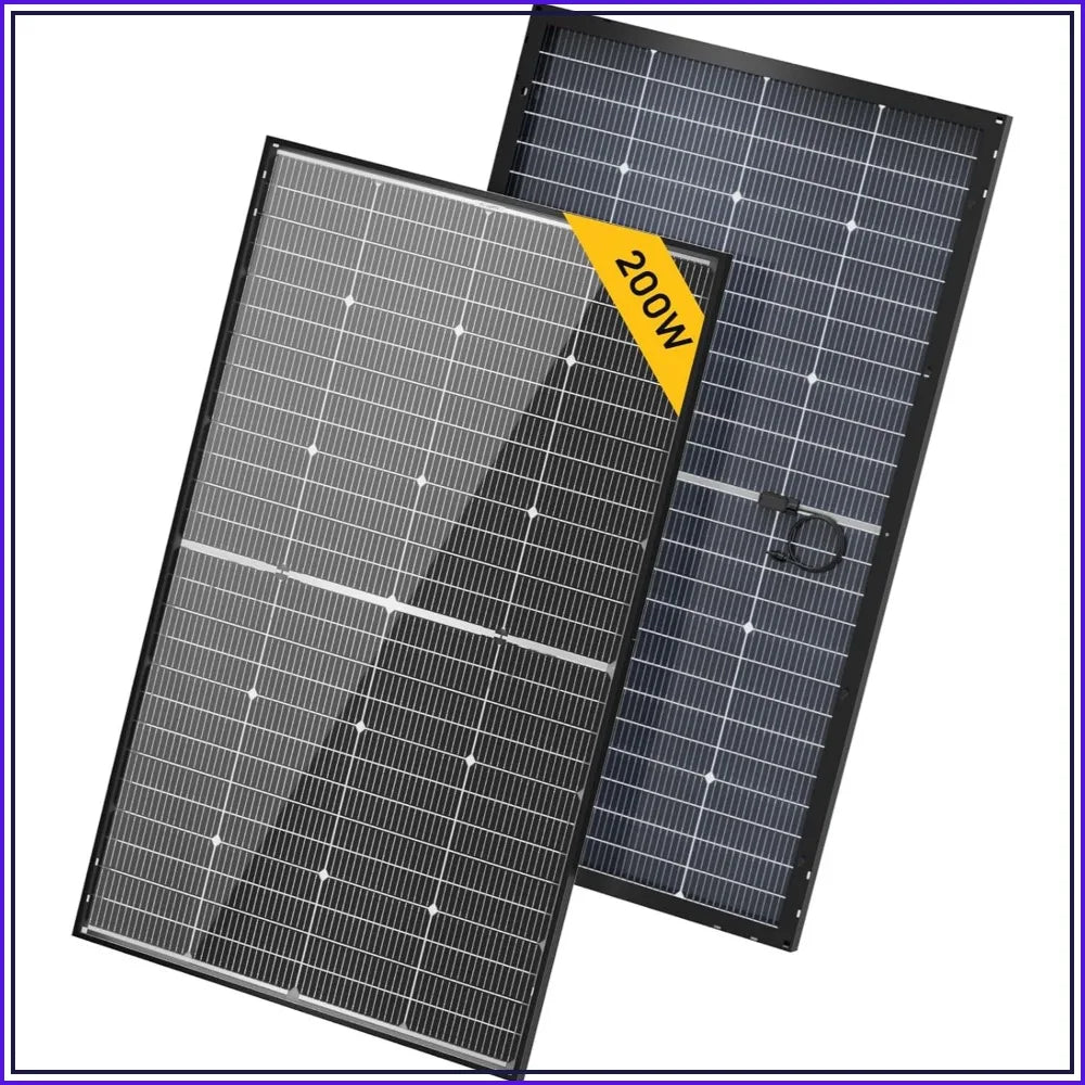 24V N-Type 16BB 200W Bifacial Solar Panel for RV Camping Boat Marine Log Cabin Roof, Charging Golf Cart Lithium Battery, Black Frame (1PCS)