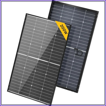 24V N-Type 16BB 200W Bifacial Solar Panel for RV Camping Boat Marine Log Cabin Roof, Charging Golf Cart Lithium Battery, Black Frame (1PCS)