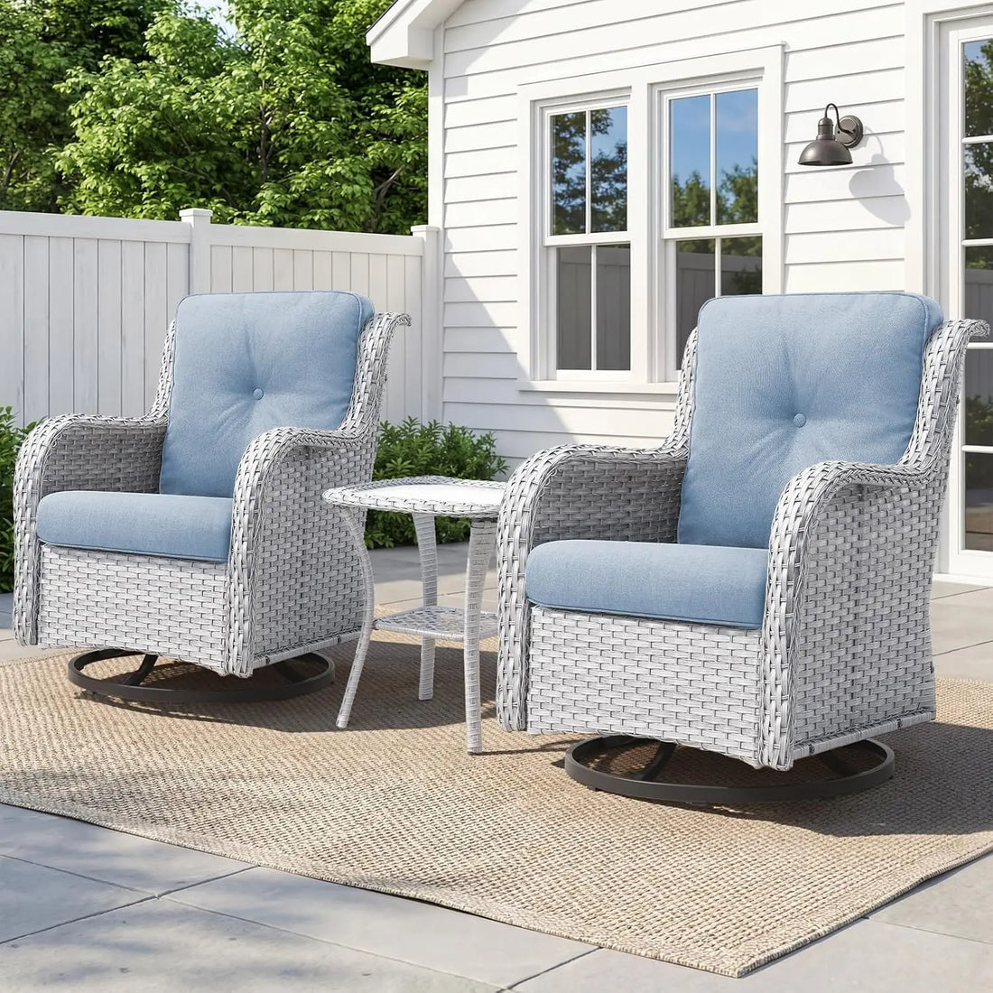 Patio Wicker Chairs Swivel Rocker,Outdoor Patio Furniture Set with Rattan Side Table