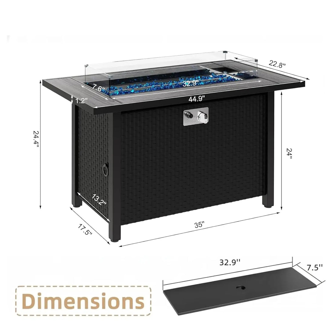 45 Inch Propane Fire Pit Table, 50,000 BTU Outdoor Gas Fire Pit for Patio &amp; Backyard, 2-in-1 Firepit Dining Table, Customized