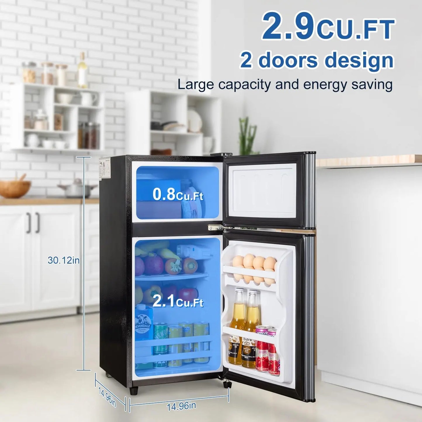 Krib Bling Mini Fridge With Freezer Double Door Energy Saving Low Noise