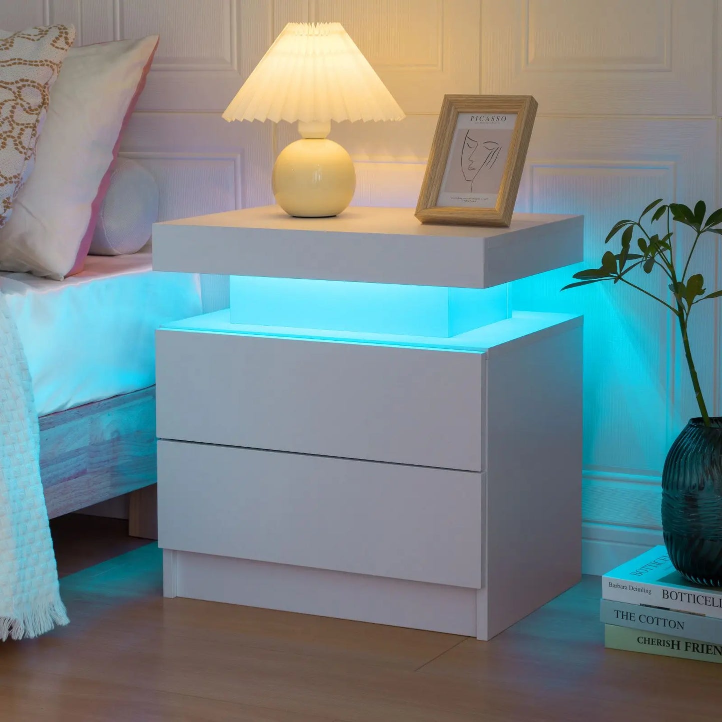 Cubehom LED Nightstand With 2 Drawers And RGB Ambient Lighting