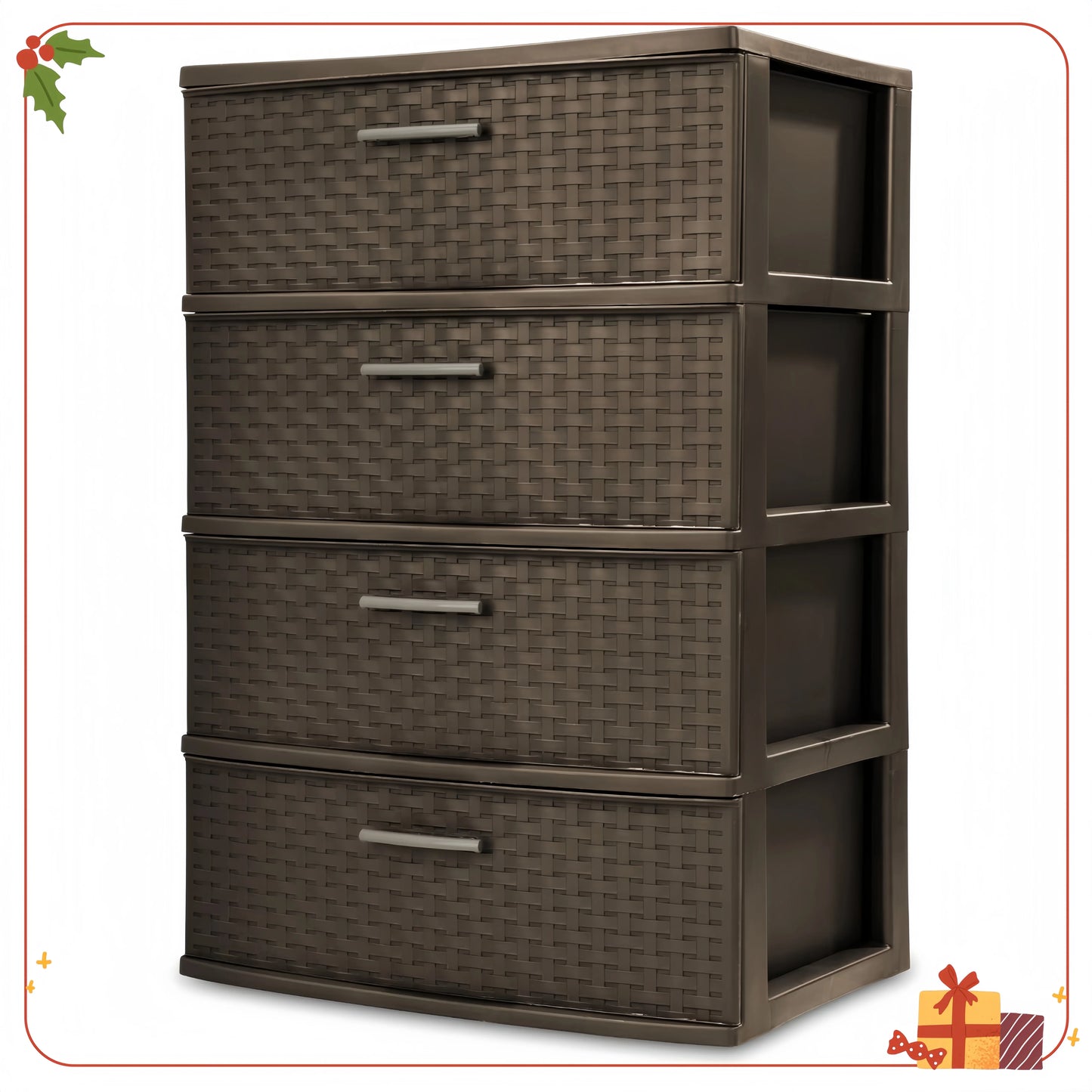 Wide Weave 4 Drawer Plastic Storage Tower For Closet Office