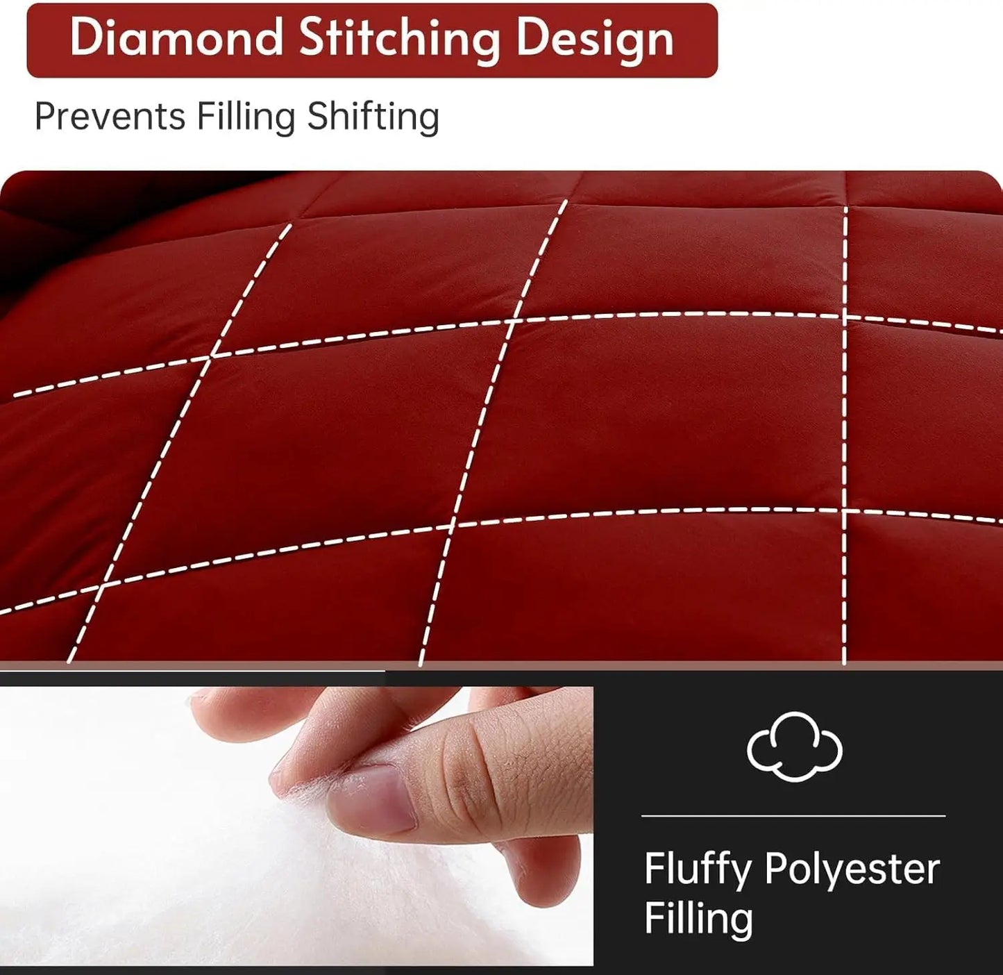 Reversible Comforter Set Queen/King Size, All Season Bedding Set with Ultra Soft Comforter, Pillow Shams, Red & Black