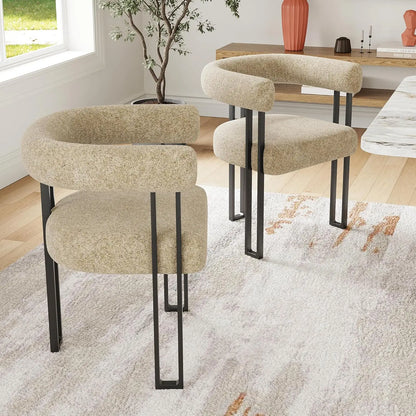 Set of 2 Upholstered Dining Arm Chairs, Bouclé Fabric Accent Chairs, Modern Armchairs with Cushioned Seat &amp; Back