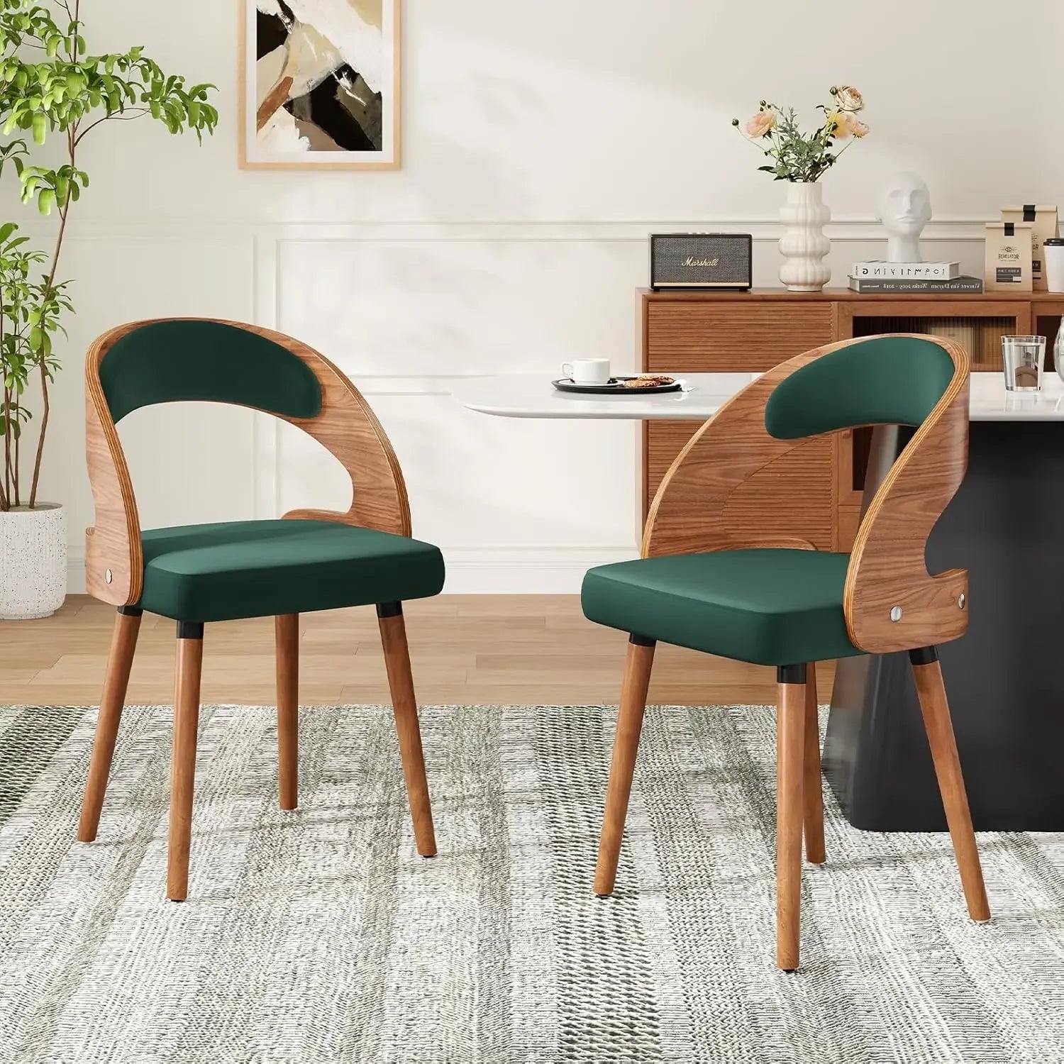 Modern Wood Dining Chairs Set of 4 Upholstered with Curved Backrest for Kitchen Dining Room Living Room, Customized