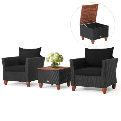 HOMASIS Rattan Conversation Set with Cushioned Sofa and Storage Table