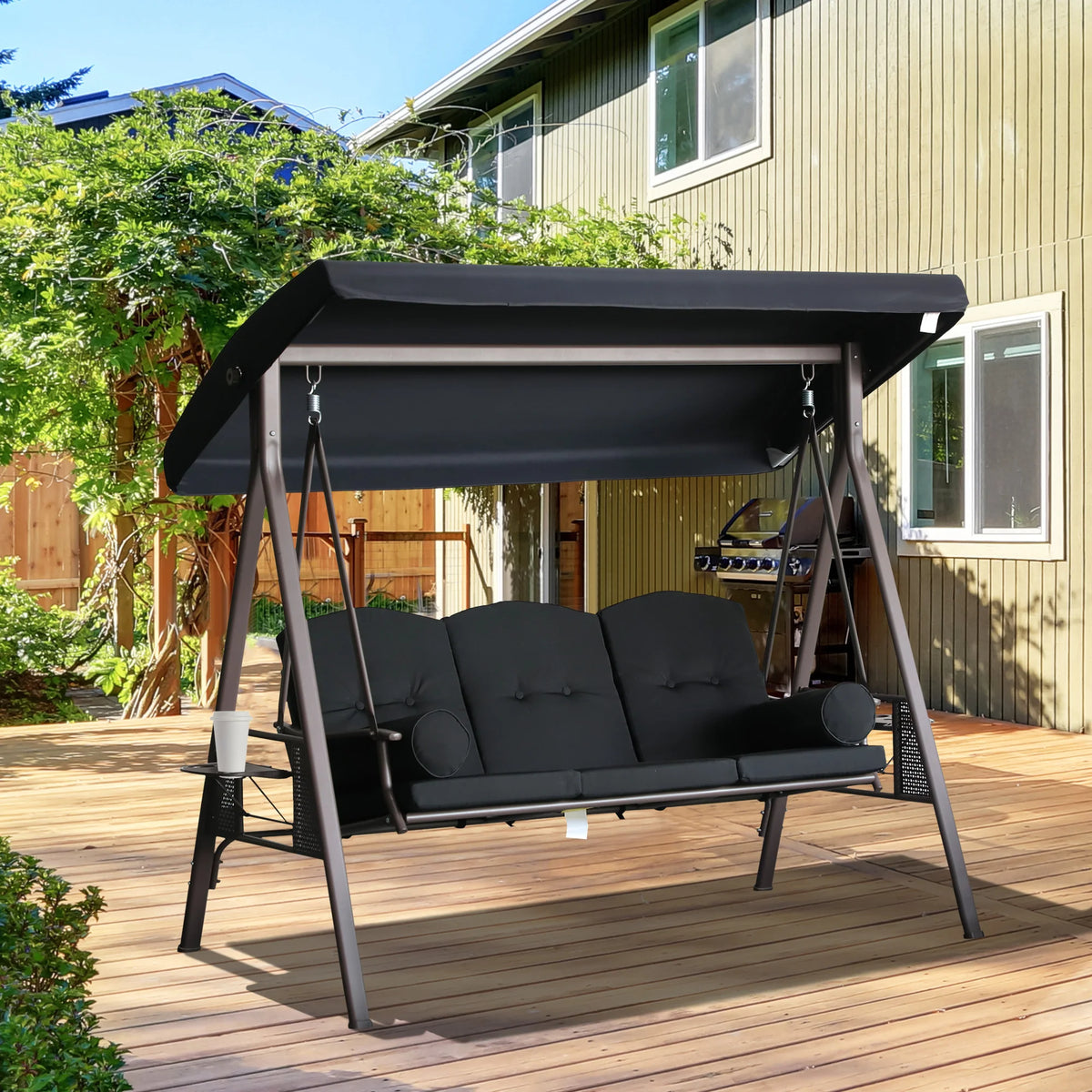 Outsunny Outdoor Canopy Cushioned Patio Glider Swing Bench