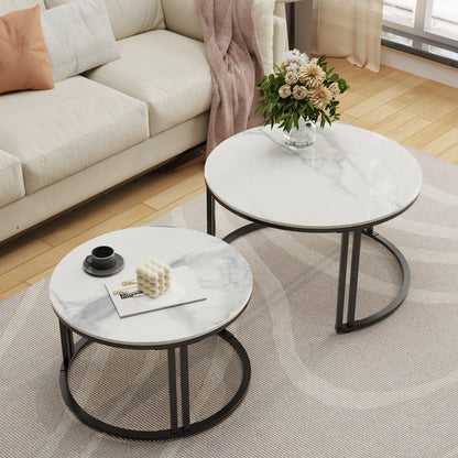Modern Nesting Coffee Tables Set of Two with Metal Frames