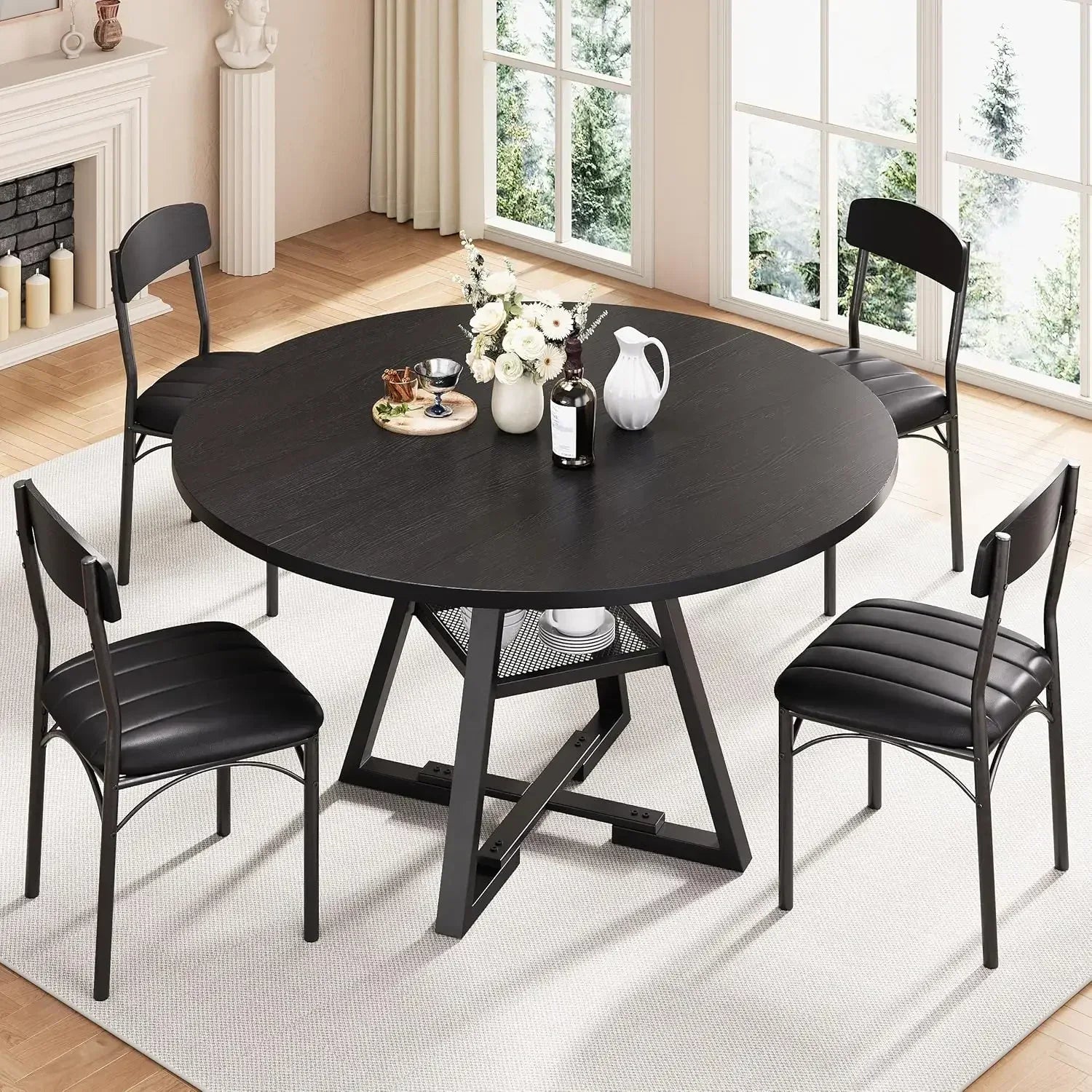 BestsellerBestsellerKitchen and Chairs for 4, Circle Table Round Pedestal Dining Room Dinner Dinette Set, Round Dining Set for 4