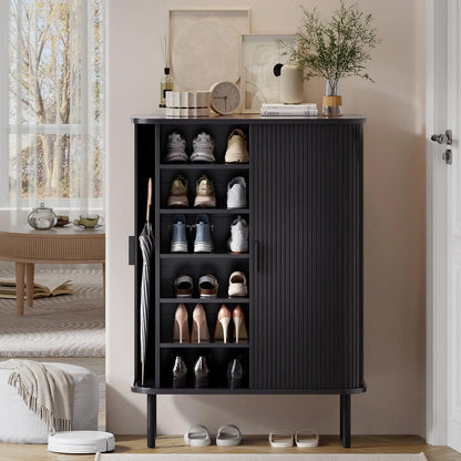 ONBRILL Fluted Six Tier Shoe Cabinet With Sliding Door