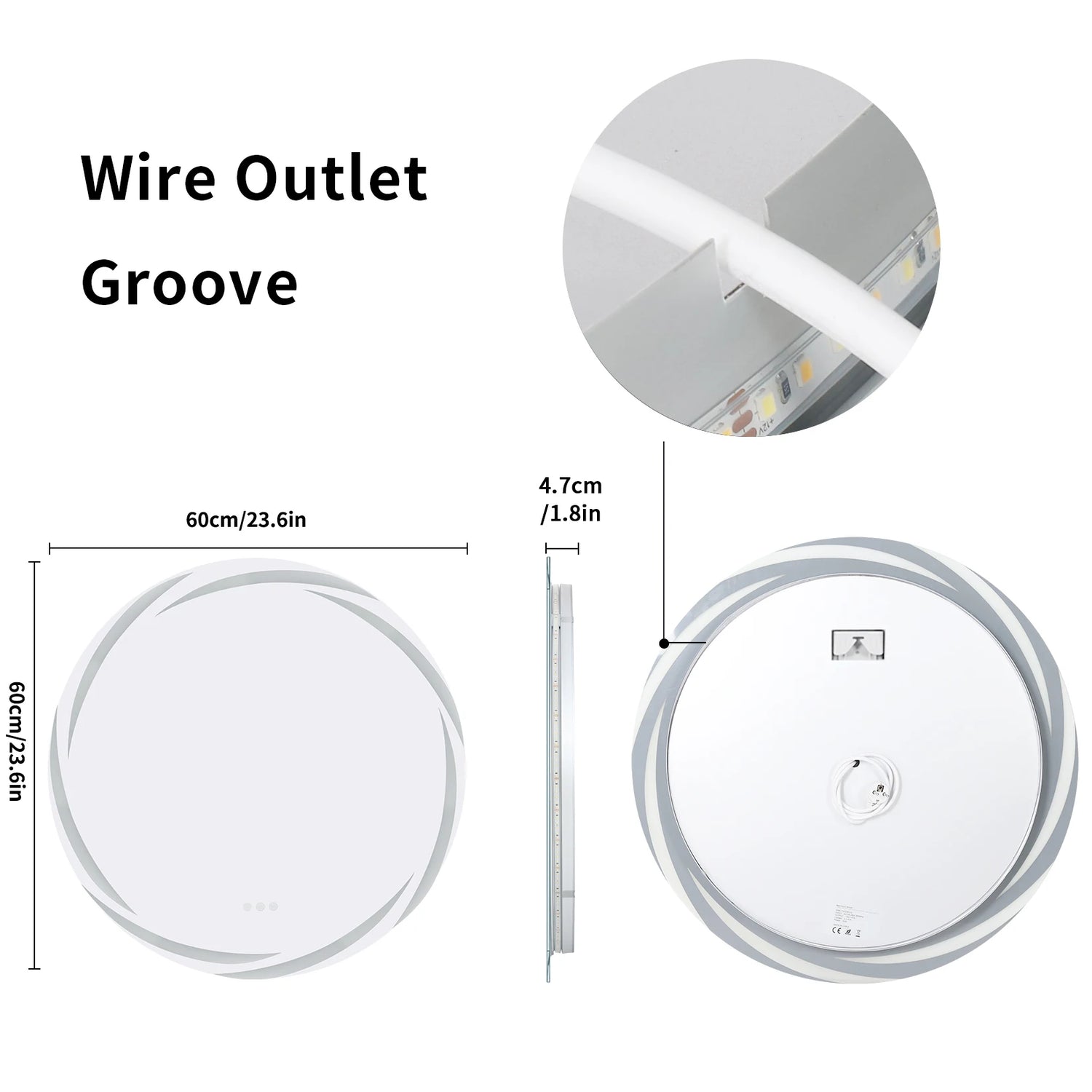 Anti-fog LED Bathroom Mirror Circle Backlit HD Wall Mounted Vanity Mirror Shatterproof 3 Colors Lights Adjust
