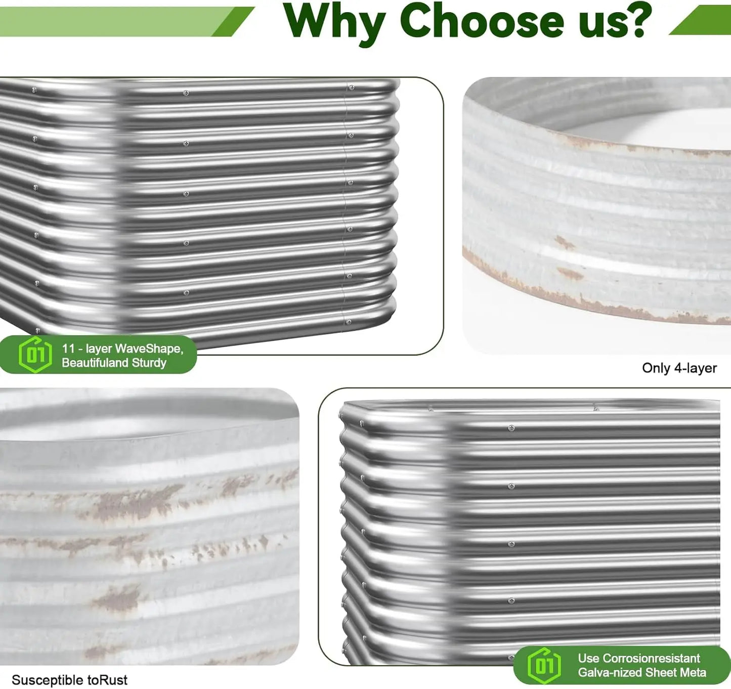 2-Pack Tall 2x2FT Galvanized Steel Raised Garden Beds for Vegetables and Flowers