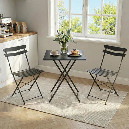 Space-Saving Collapsible Metal Bistro Set, 3-Piece Patio Table and 2 Chairs, Weather-Resistant, No Assembly, Compact for Balcony, Porch, Deck, Garden, Indoor, Outdoor