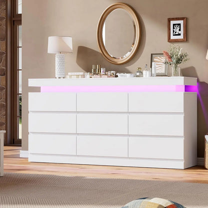 Acekool Nine Drawer Dresser With LED Lights And Charging Station