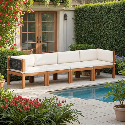 Patio Sectional urniture Set 4 Pieces Outdoor Sectional Soas with Coee Table, Acacia Outdoor urniture or Porch, Balcony, Garden