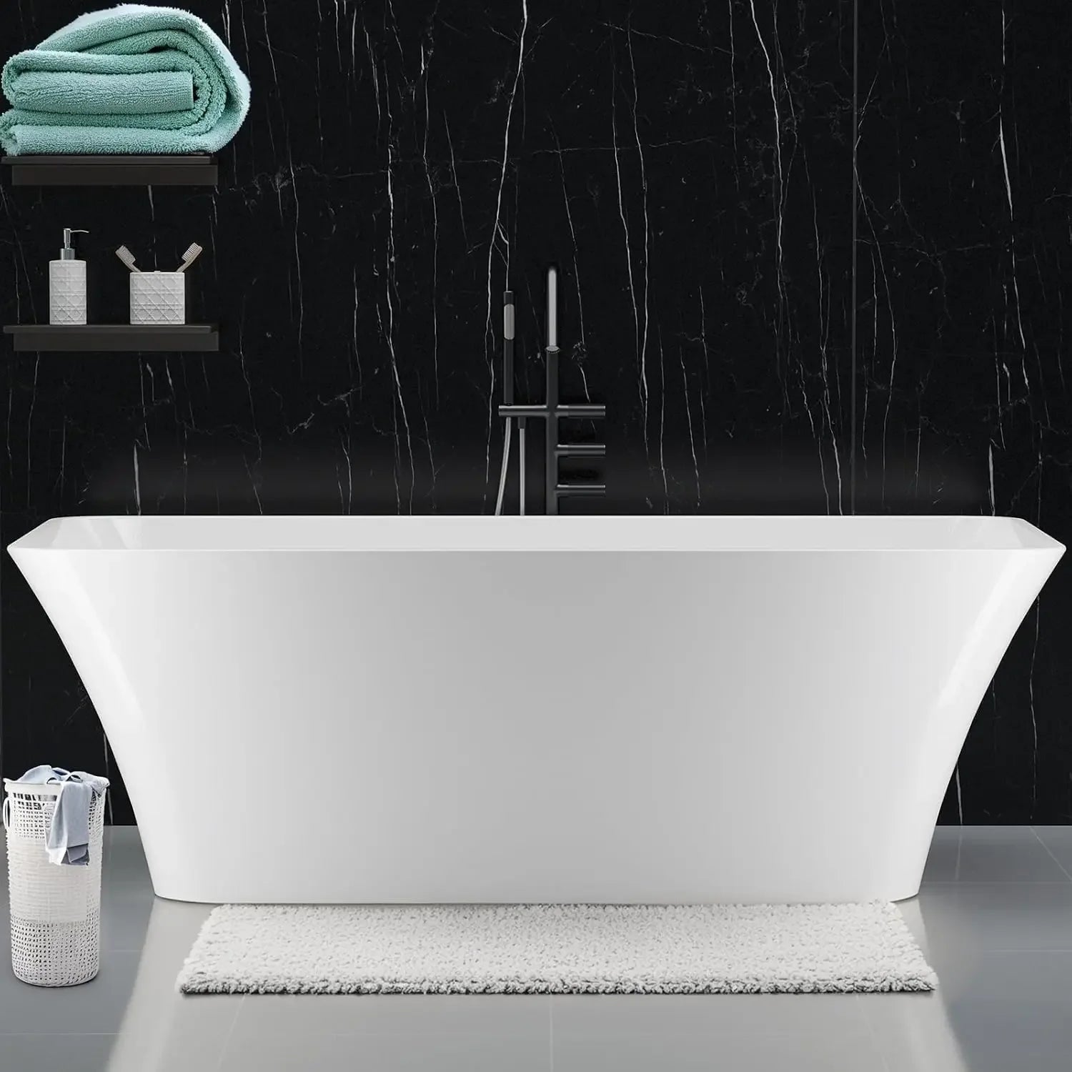 Freestanding Bathtub 59 inch Acrylic Soaking Tub with Chrome Drain, Compact Oval Bath for Bathroom Upgrade and Relaxing Home Spa