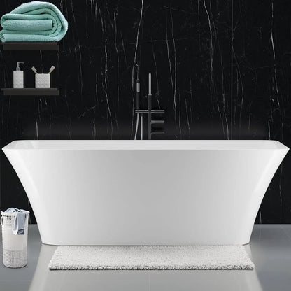 Freestanding Bathtub 59 inch Acrylic Soaking Tub with Chrome Drain, Compact Oval Bath for Bathroom Upgrade and Relaxing Home Spa