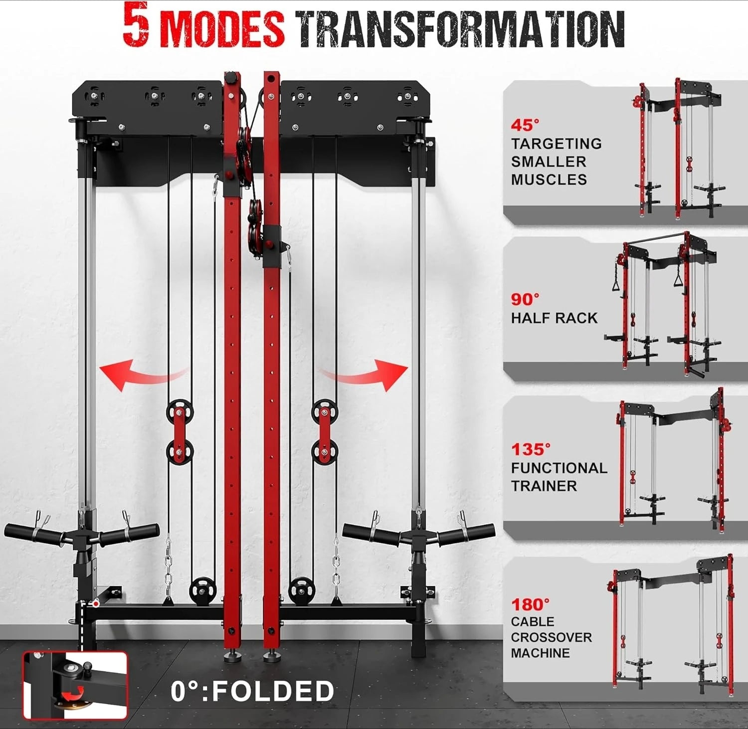 WM3-V4 Folding Squat Rack, Wall Mounted Power Rack with Dual Independent Pulley System