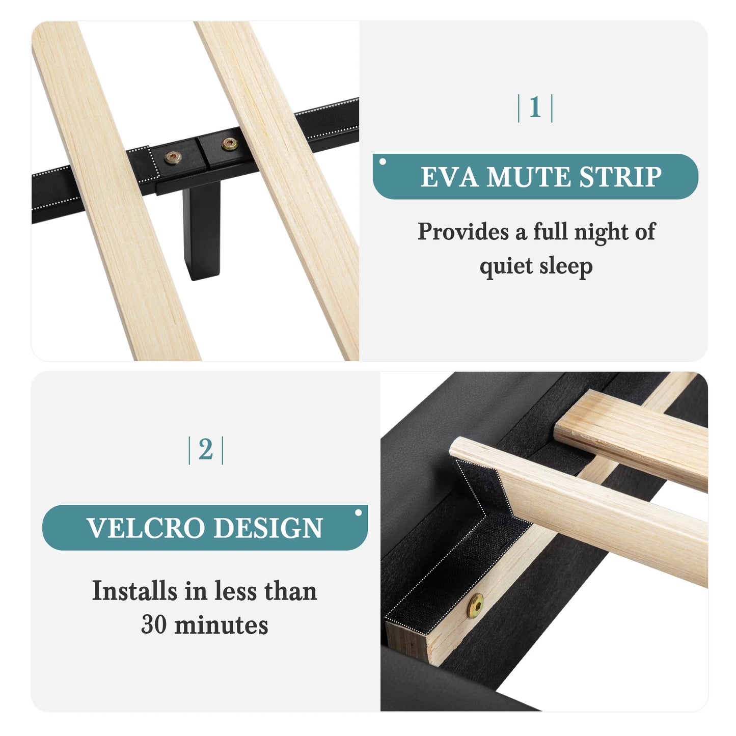 HOOMIC Modern Faux Leather Platform Bed Frame With Iron Accents