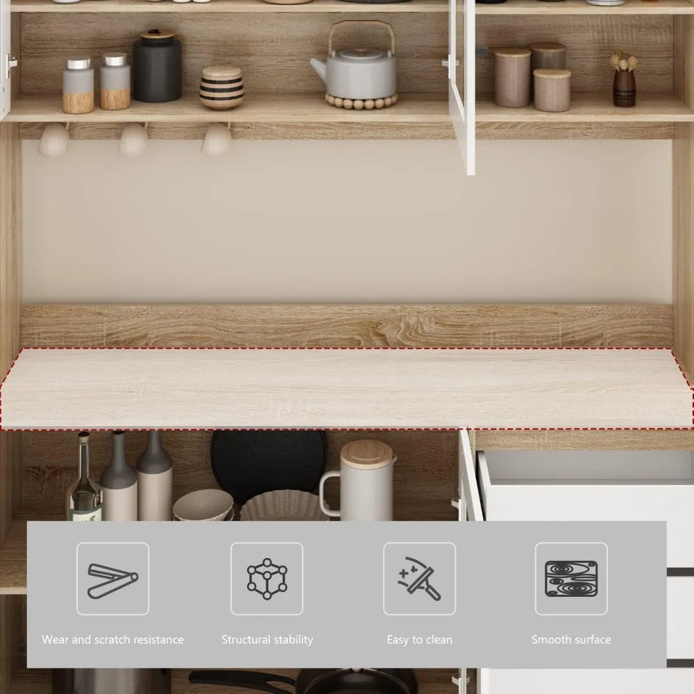 Charge Unit Kitchen Hutch Cabinet With Glass Doors And Drawers