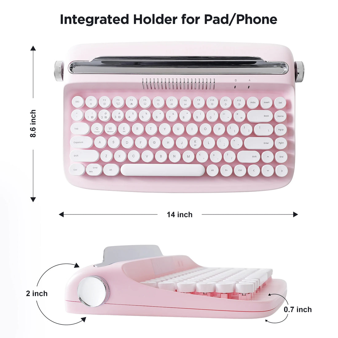 YUNZII ACTTO B303 Retro Wireless Typewriter Aesthetic Keyboard, Vintage Style Bluetooth Keyboard with Integrated Stand for Multi