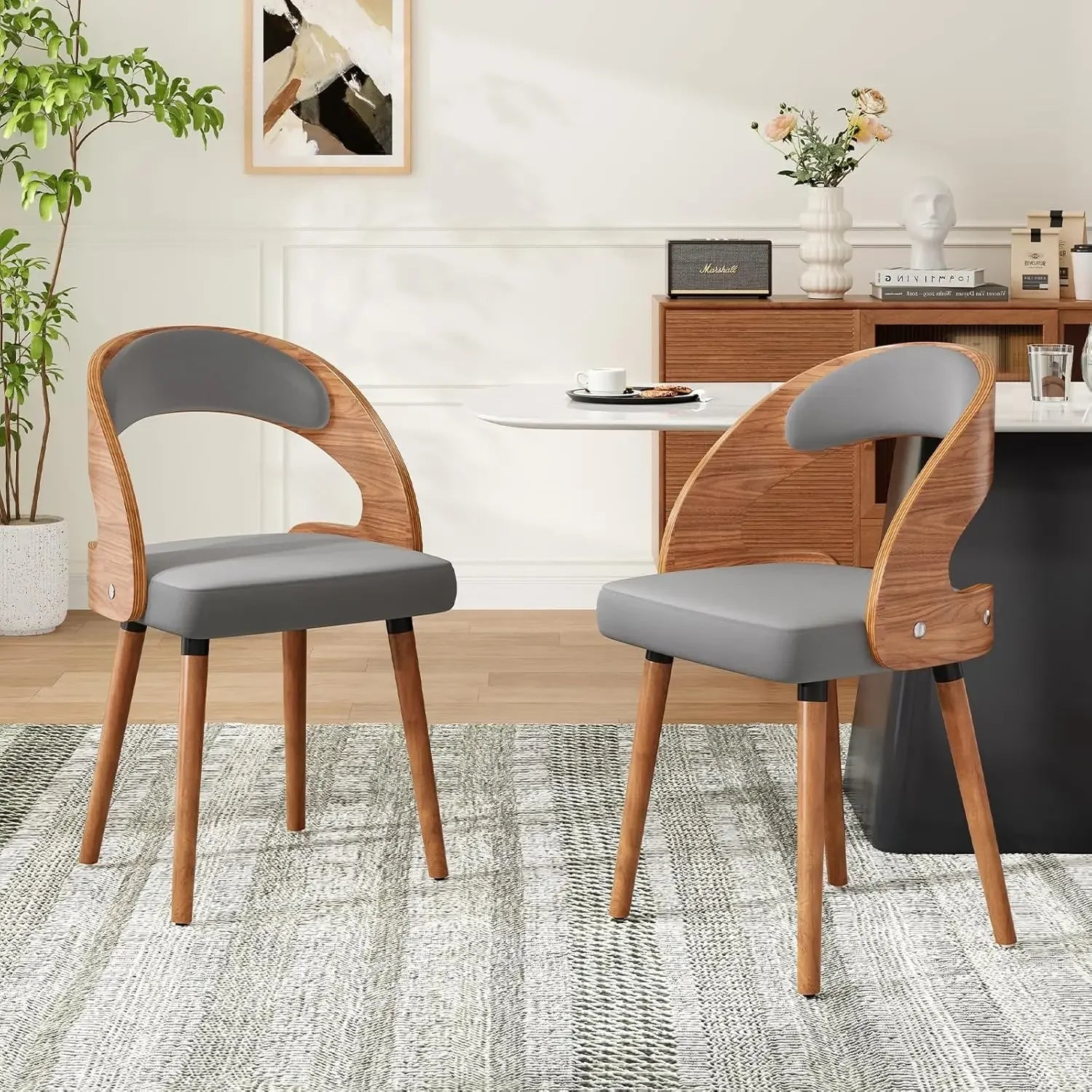 Modern Wood Dining Chairs Set of 4 Upholstered with Curved Backrest for Kitchen Dining Room Living Room, Customized