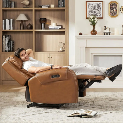 Genuine Leather Power Recliner Chair for Adults, Electric Wall Hugger Recliner with Adjustable Power Headrest &amp; USB/Type-C Ports