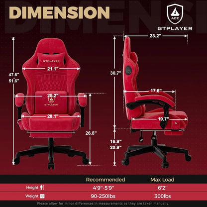 Gaming Chair with Built-in Speakers &amp; Bluetooth, Ergonomic Reclining Design with Footrest for Adults - Red Velvet