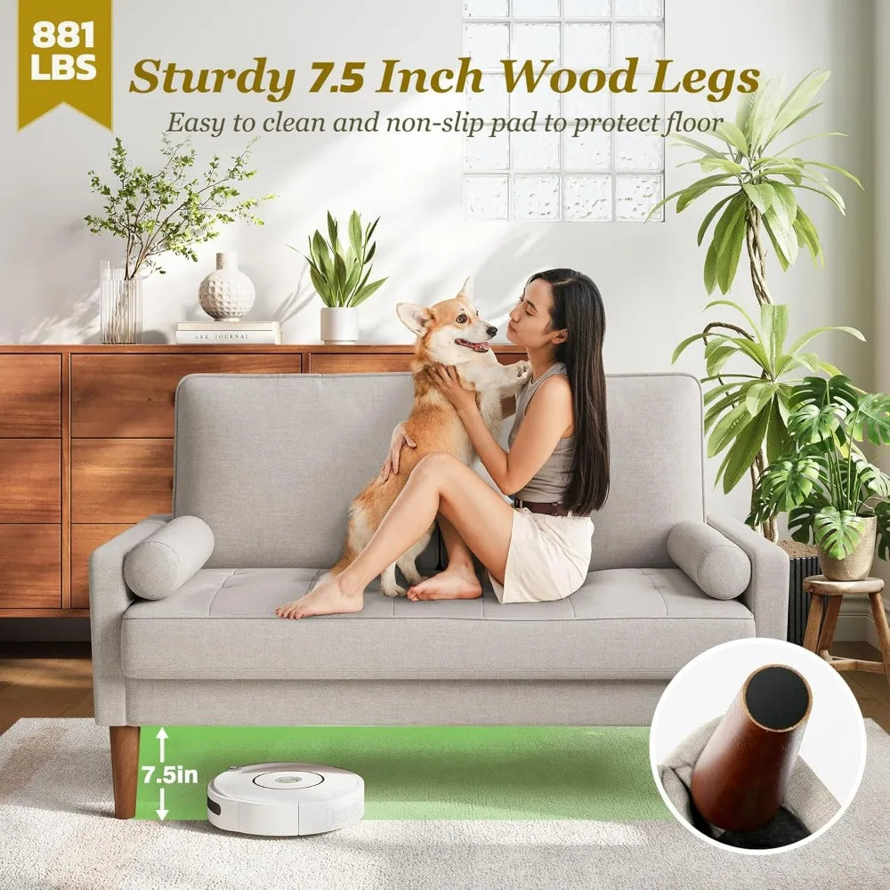48 Inch Vesgantti Loveseat Sofa - Solid Wood Legs Mid Century Modern Easy Assembly Couch Throw Pillow Ashbeige for Apartment