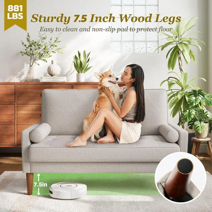 48 Inch Vesgantti Loveseat Sofa - Solid Wood Legs Mid Century Modern Easy Assembly Couch Throw Pillow Ashbeige for Apartment