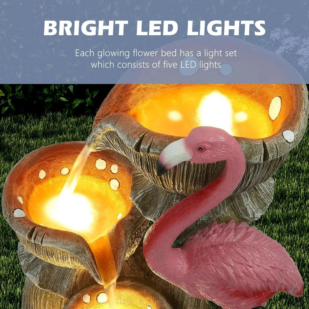 5 Tier Outdoor Indoor Water Feature Fountain, Flamingo Ornamental Cascading Waterfall with 5 LED Lights for Garden, Deck, Backya