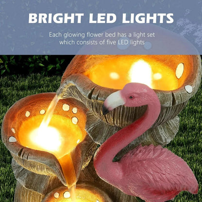 5 Tier Outdoor Indoor Water Feature Fountain, Flamingo Ornamental Cascading Waterfall with 5 LED Lights for Garden, Deck, Backya