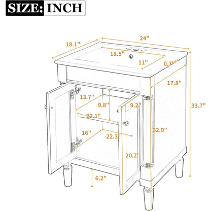 24 Inch Bathroom Vanity with Single Sink Combo Set, Modern Bathroom Storage Cabinet with Double Soft Closing Doors, Solid Wood F