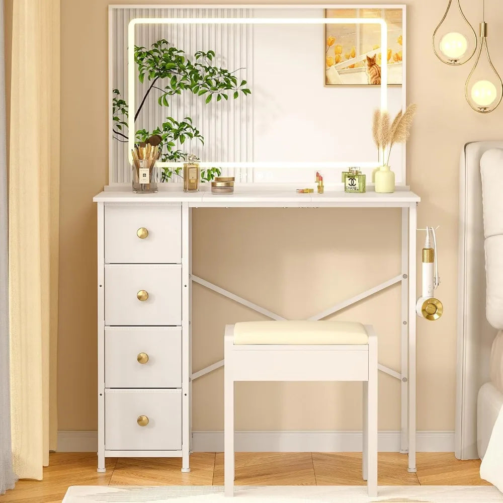 Vanity Desk With 4 Fabric Drawers For Kids Storage