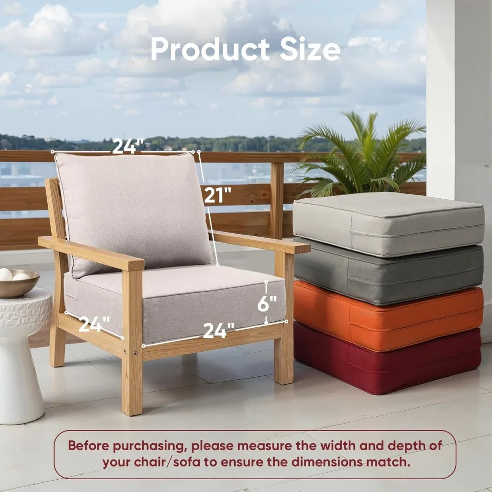 Set of 3 Outdoor Patio Chair Cushions, Waterproof 24x24 Inch, 6-Inch Thickened Seat Cushions for Outdoor Furniture