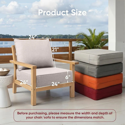 Set of 3 Outdoor Patio Chair Cushions, Waterproof 24x24 Inch, 6-Inch Thickened Seat Cushions for Outdoor Furniture