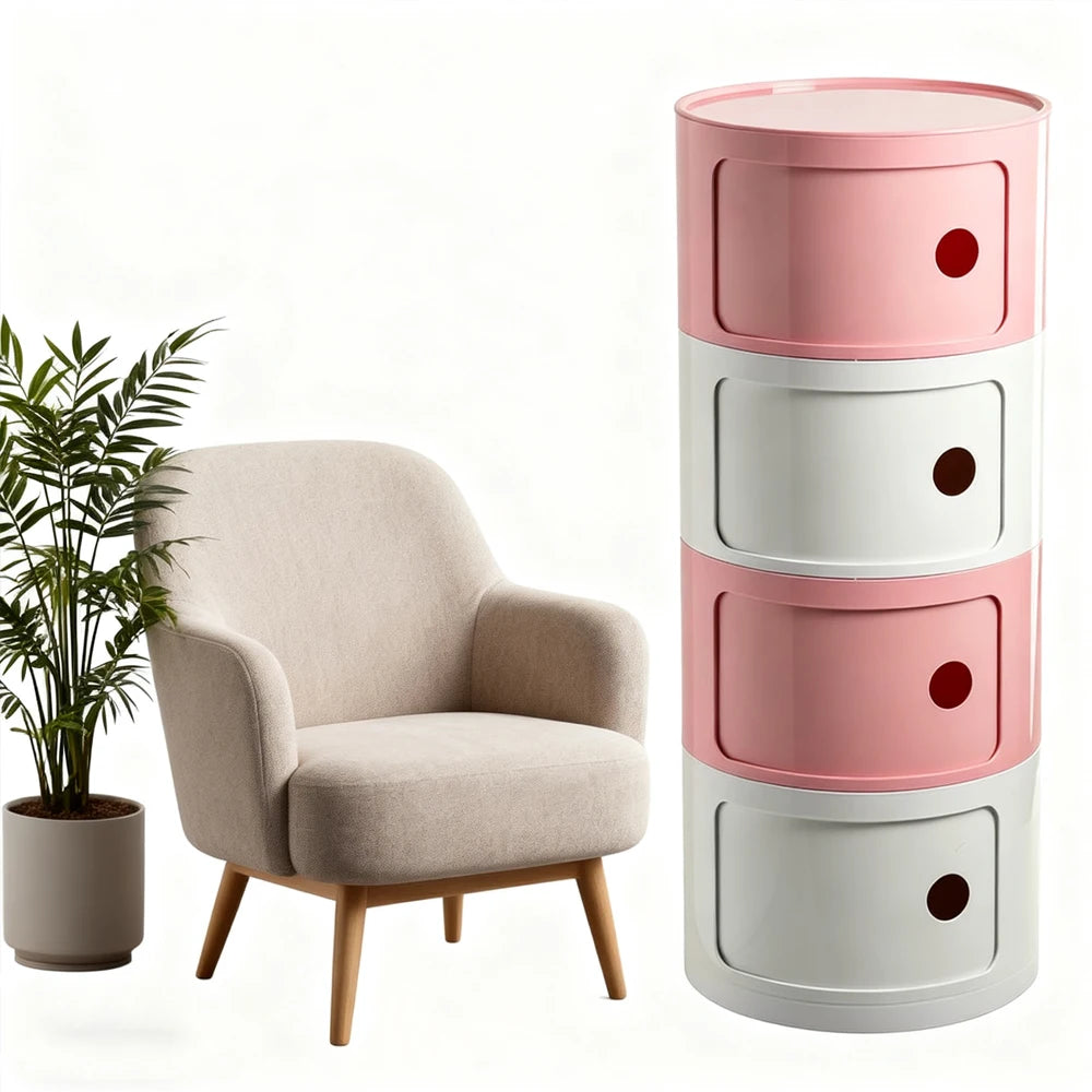 General Use Minimalist Round Bedside Table Nordic Plastic Nightstand