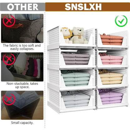 SNSLXH 5 Pack Stackable Closet Storage Basket Multifunctional &amp; Foldable Closet Organizer for Bathroom Kitchen Laundry Room