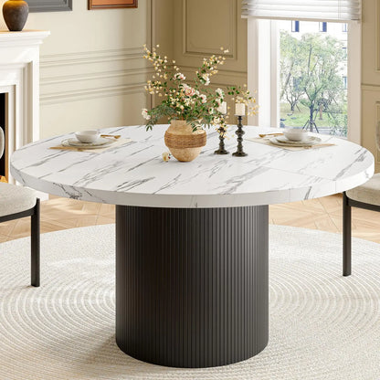 ONBRILL Modern Round Fluted Wood Dining Table for Home Furniture