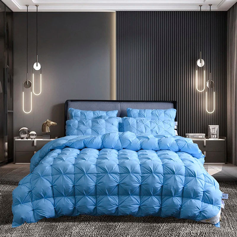White Goose Down Duvet Warm Winter Thick 3D Bread Comforter Pinch Pleated Blanket Filling for Single Double Couple Bed Quilts