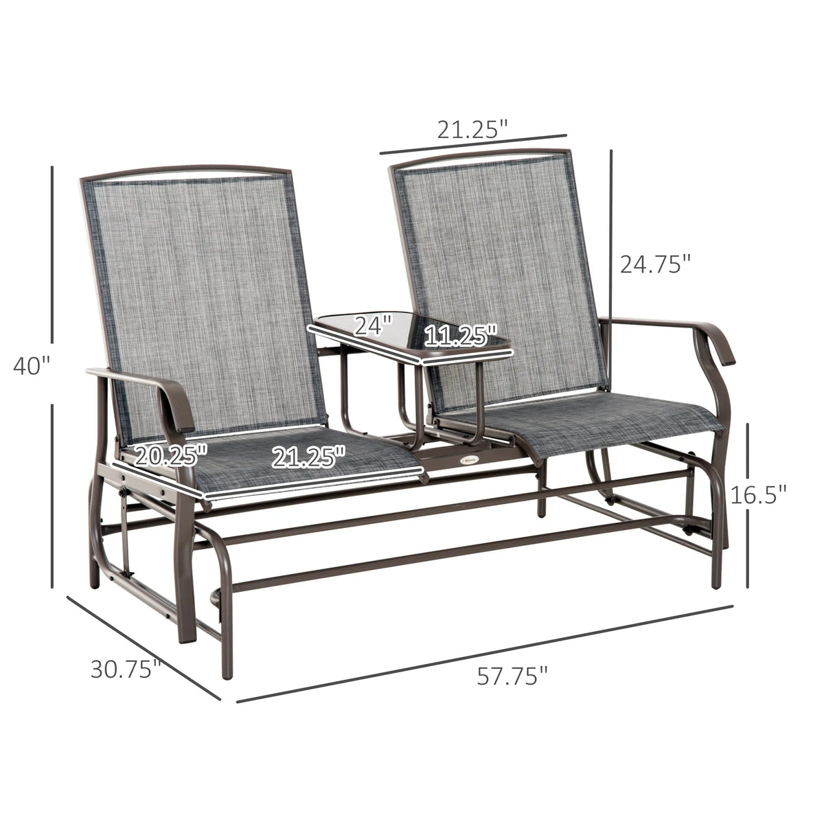 Outsunny Outdoor Two Person Steel Glider Chair With Center Table