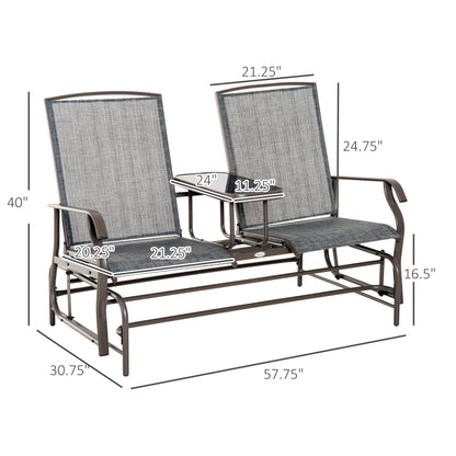 Outsunny Outdoor Two Person Steel Glider Chair With Center Table