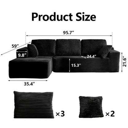 95.7"Oversized L Shaped Couch With Chaise, Minimalist Compressed Boneless Couch No Assembly Required, Modular Cloud Sectional Sofa Fo