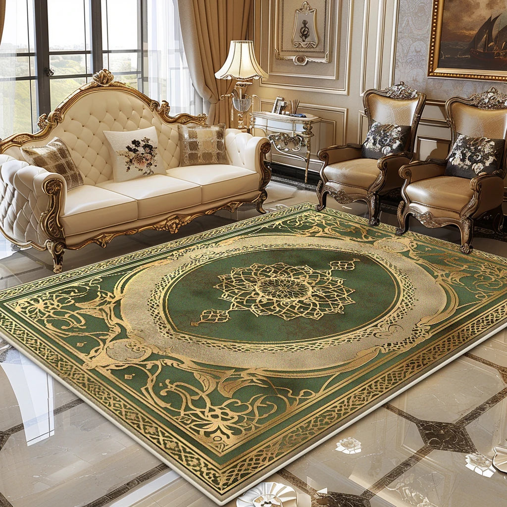 European Luxury Living Room Carpet Gold Decor Home Large Area Rugs 200x300 Bedroom Bedside Soft Fluffy Floor Mat Customizable