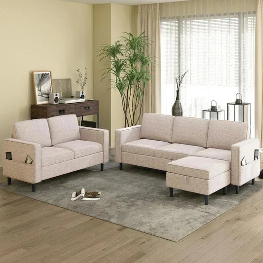 RPD4-Bus 78"W 3 piece living room couch set.3 seater sofa storage ottoman and loveseat furniture sets. modern L shaped section