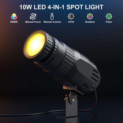 Yiflamefly 4Pcs 10W LED Pinspot Stage Light RGBW Manual Focus Mini Pinspot Light For DJ Disco Wedding Party Bar Club Show