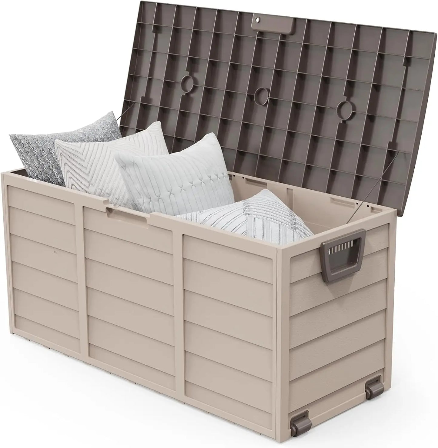 75 Gallon Outdoor Storage Box, Lockable Plastic Storage Containers with Lid, Patio Deck Box Furniture for Garden, Pool, Balcony,